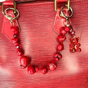 Handmade Red Black Large Stone Beads Gummy Bear Tote Bag Chain Charm Kawaii 11"